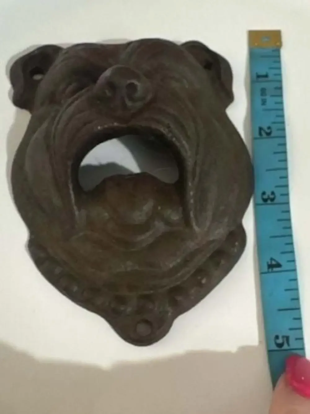 Vintage Cast Iron Wall-Mounted Bottle Opener--Bull Dog Face-1920s